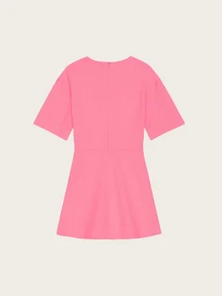 F7829 Stretch Suiting V-neck Mini Dress - Shocking Pink