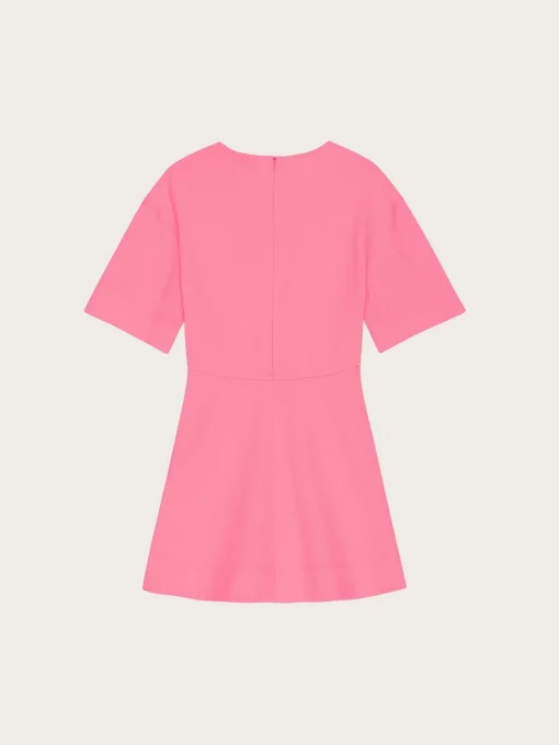 F7829 Stretch Suiting V-neck Mini Dress - Shocking Pink