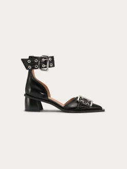 Feminine Buckle Open Cut Pump Naplack - Black