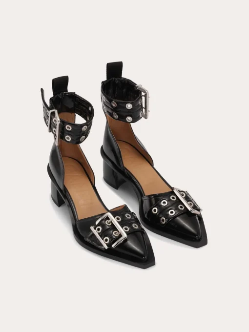 Feminine Buckle Open Cut Pump Naplack - Black