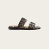 Feminine Buckle Two Strap Sandal Denim Print - Leopard