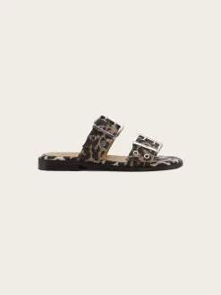 Feminine Buckle Two Strap Sandal Denim Print - Leopard