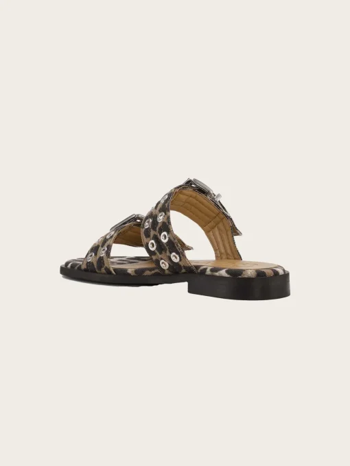 Feminine Buckle Two Strap Sandal Denim Print - Leopard