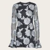 Flower Mesh LS Mini Dress - Gray Pinstripe Comb