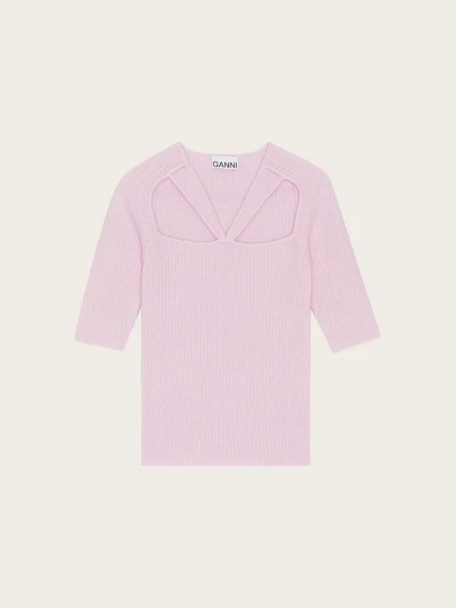 K1860 Soft Wool Cut Out Top - Pink Tulle