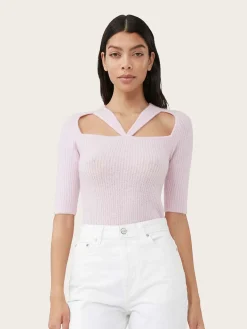 K1860 Soft Wool Cut Out Top - Pink Tulle