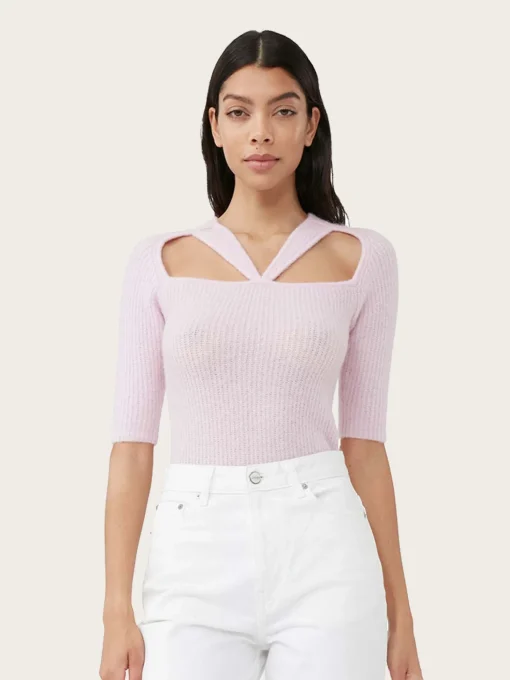K1860 Soft Wool Cut Out Top - Pink Tulle