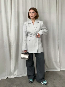 Paula Melange MW Wide Pants - Dark Grey Melange