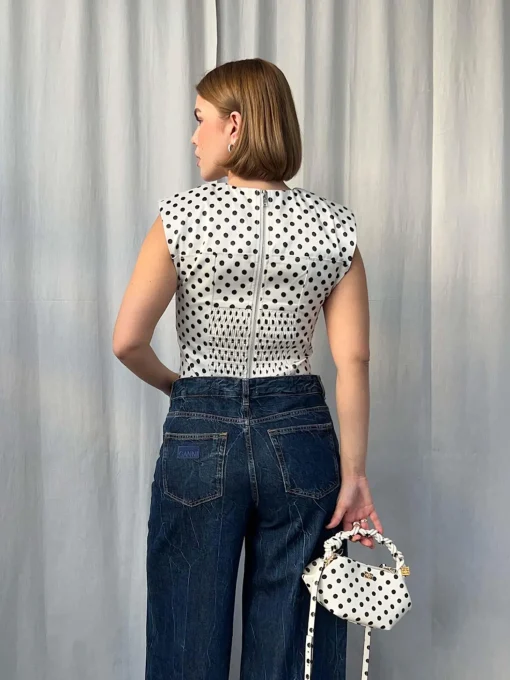 Printed Double Satin Corset Blouse - Egret