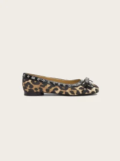 S2889 Eyelets Bow Ballerina Satin Print - Leopard Print