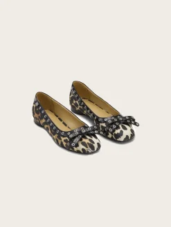 S2889 Eyelets Bow Ballerina Satin Print - Leopard Print