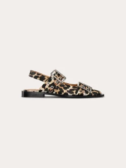 S2947 Feminine Buckle Ballerina Satin Print - Leopard