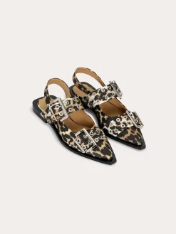 S2947 Feminine Buckle Ballerina Satin Print - Leopard