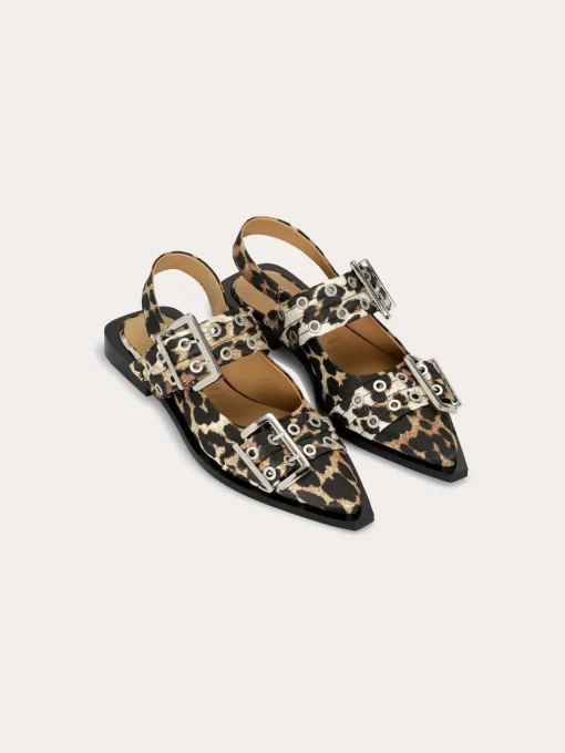 S2947 Feminine Buckle Ballerina Satin Print - Leopard