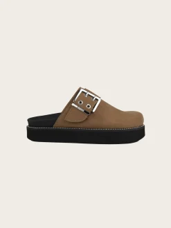 S2525 Feminine Buckle Sandal Mule Suede - Chocolate Fondant