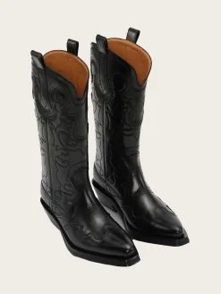 S2824 Mid Shaft Embroidered Western Boot - Black