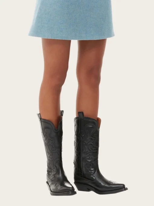 S2824 Mid Shaft Embroidered Western Boot - Black