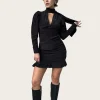 Satin Rouching Dress - Black