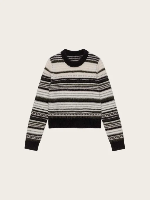 Soft Wool Stripe O-Neck - Black