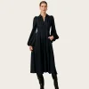 Striped Collared Midi Dress - Black