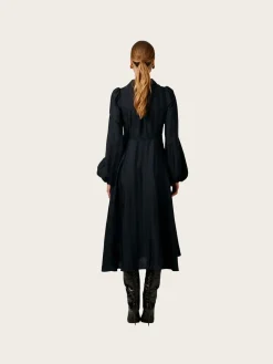 Striped Collared Midi Dress - Black