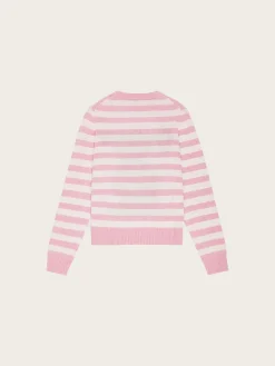 Striped Graphic Wool Mix Bunny Crew Neck - Primerose pink