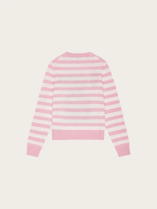 Striped Graphic Wool Mix Bunny Crew Neck - Primerose pink
