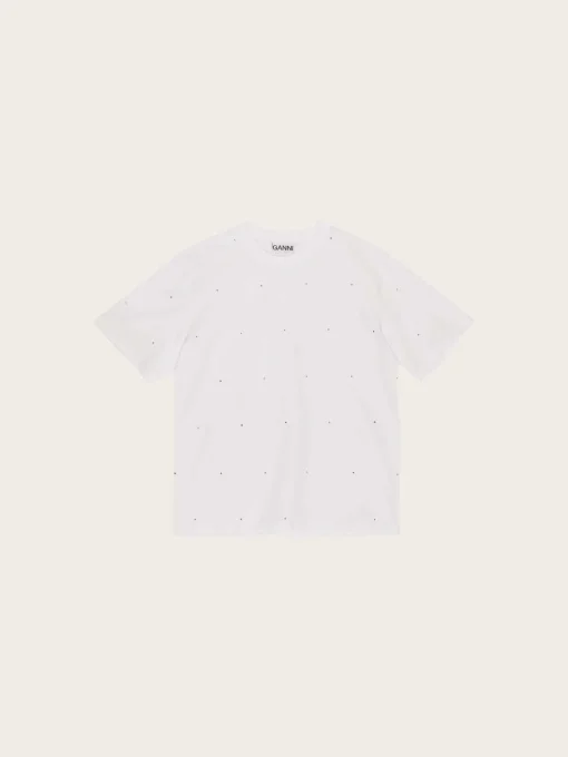 T4091 Heavy Cotton Drop Shoulder Rhinestone T-shirt - Bright White