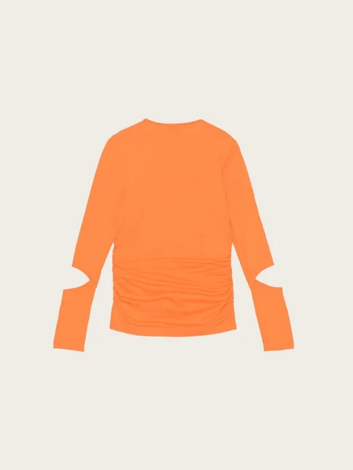 T3473 Light Stretch Jersey Cutout Blouse - Vibrant Orange