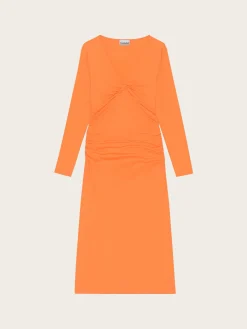 T3467 Light Stretch Jersey Midi Dress - Vibrant Orange