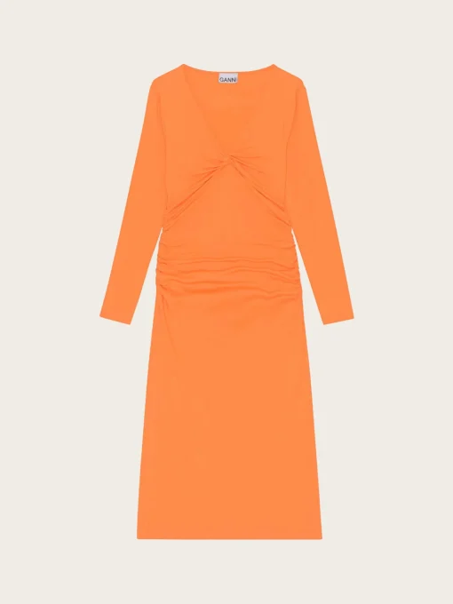 T3467 Light Stretch Jersey Midi Dress - Vibrant Orange